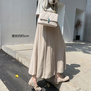 冬季半身裙女2024新款秋天中长高腰针织百褶裙子a字毛线半截裙厚