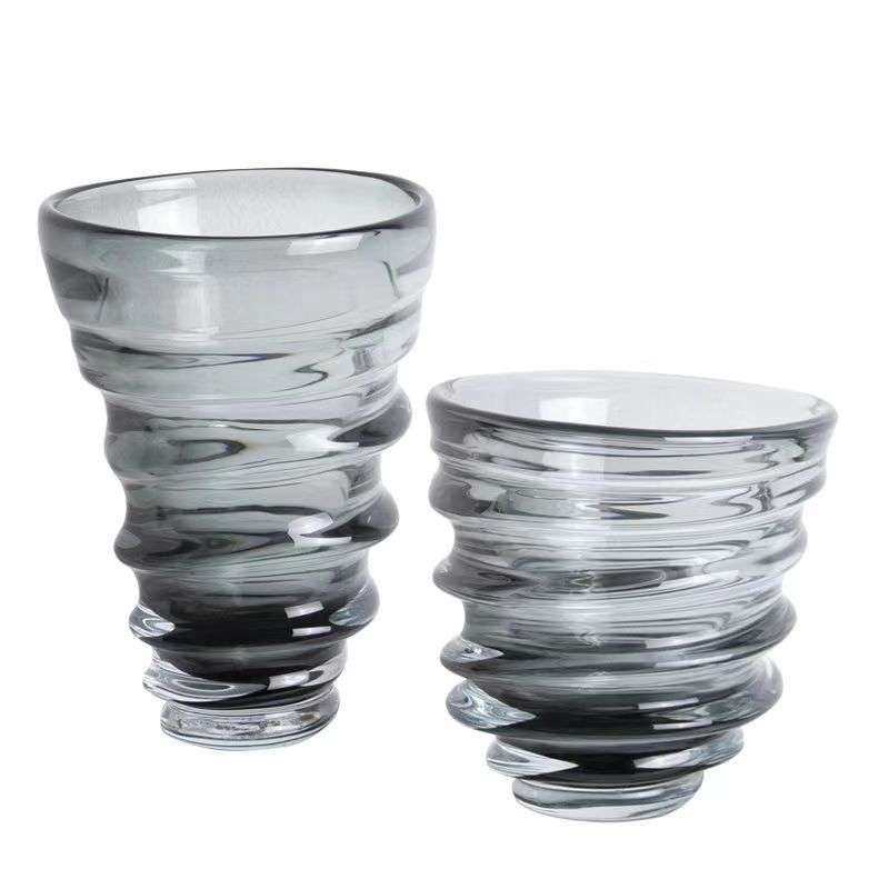 简约灰色手工螺纹玻璃花瓶水果盘桌面现代家居样板间软装花器摆件,餐饮具,清酒杯,淘宝优惠券,粉丝福利购,淘宝优惠卷