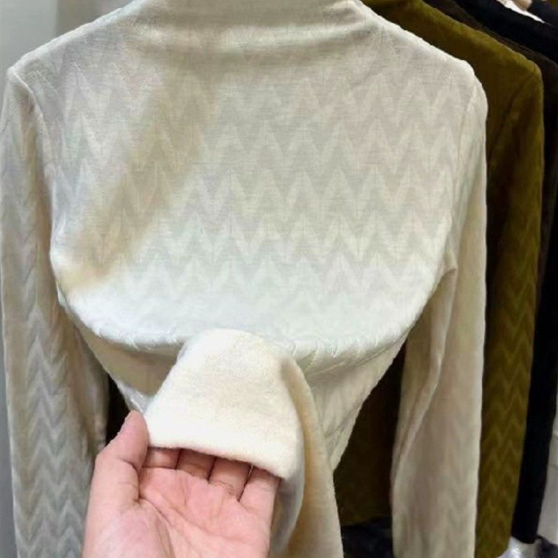 高级感提花德绒半高领打底衫女秋冬新款大码女装修身内搭加绒T恤,女装/女士精品,羊绒衫,淘宝优惠券,粉丝福利购,淘宝优惠卷