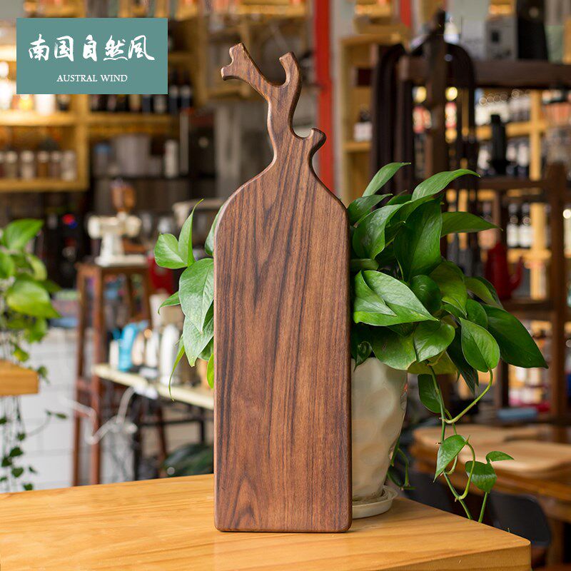 咖啡蛋糕面包托盘早餐盘子披萨木头托盘长方形黑胡桃木切水果砧板