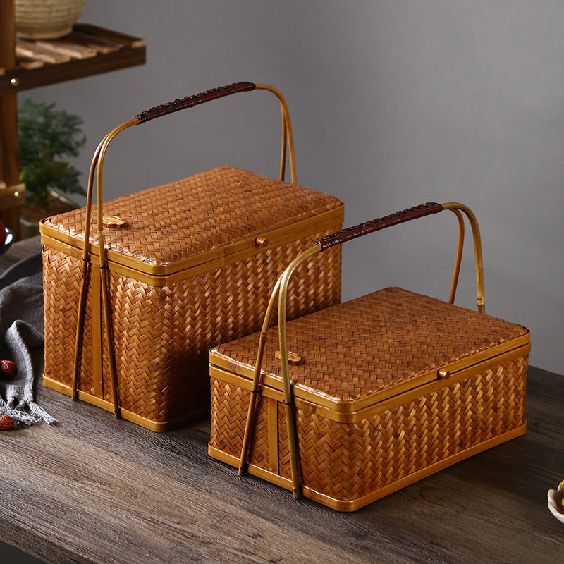 竹制品纯手工竹编复古食盒多层茶具收纳盒手提篮月饼篮礼品包装盒,特色手工艺,竹编/竹雕,淘宝优惠券,粉丝福利购,淘宝优惠卷
