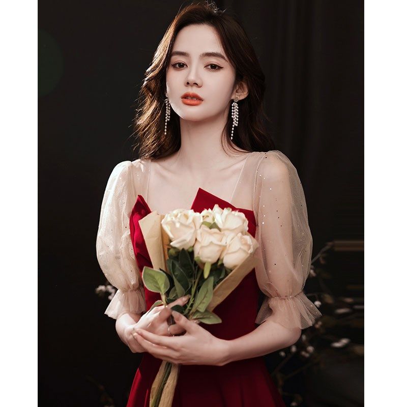 敬酒服新娘平时可穿优雅订婚礼服裙高级感拼接网纱法式小个子裙子