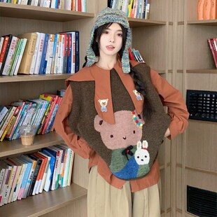 大码女装春季新款宽松显瘦胖mm毛衣马甲绣花衬衣裤子遮肚三件套装