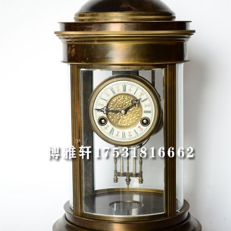 钟表黄铜圆亭式机械座钟仿宫廷老式发条时钟样板间壁炉玄关摆件钟