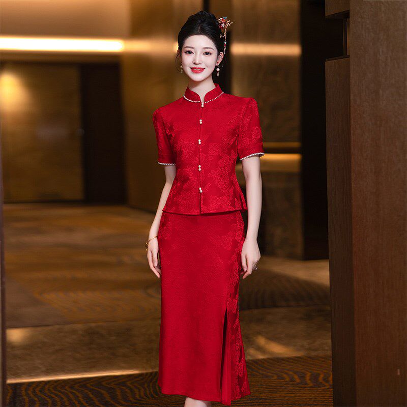 新中式旗袍敬酒服新娘套装高级感红色订婚礼服连衣裙显白回门便装
