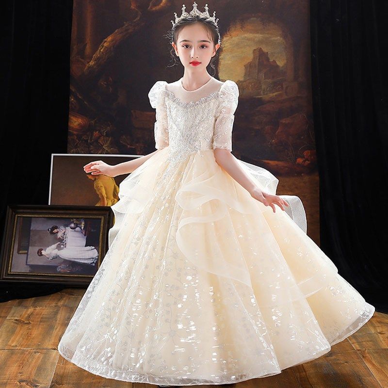 主持人礼服女童冬十岁生日女孩公主裙钢琴比赛演出服朗诵演讲服装