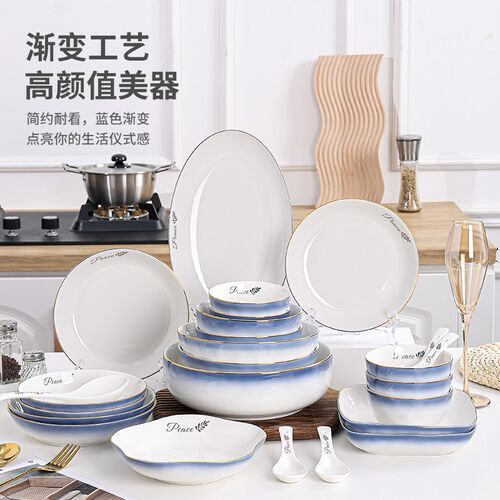 盘子菜盘2024新款家用餐具轻奢可微波陶瓷碗盘套装深盘汤盘加厚