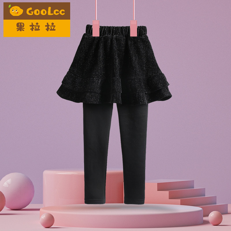 女童加厚打底裤假两件裙裤一体绒秋冬季新款儿童加绒裤子黑色外穿
