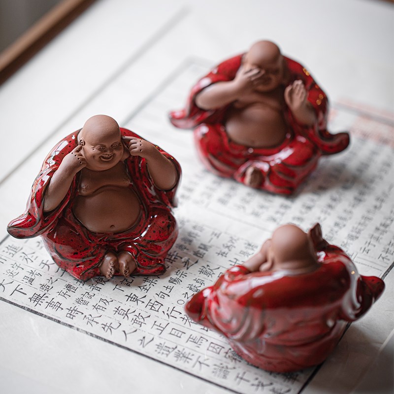 久造新中式三不弥勒茶宠摆件创意紫砂笑佛禅意茶室桌面工艺装饰品