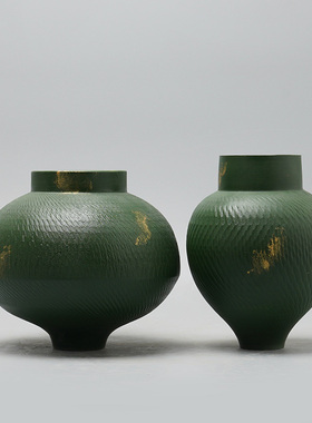 新中式创意复古鳞纹绿色陶瓷花瓶摆件样板间桌面插花花器软装饰品