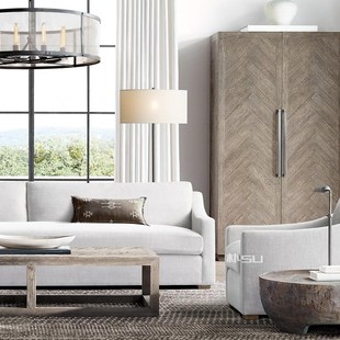 朴簌丨美式乡村矮木圆桌茶几 古朴做旧会客厅商业办公软装家具居