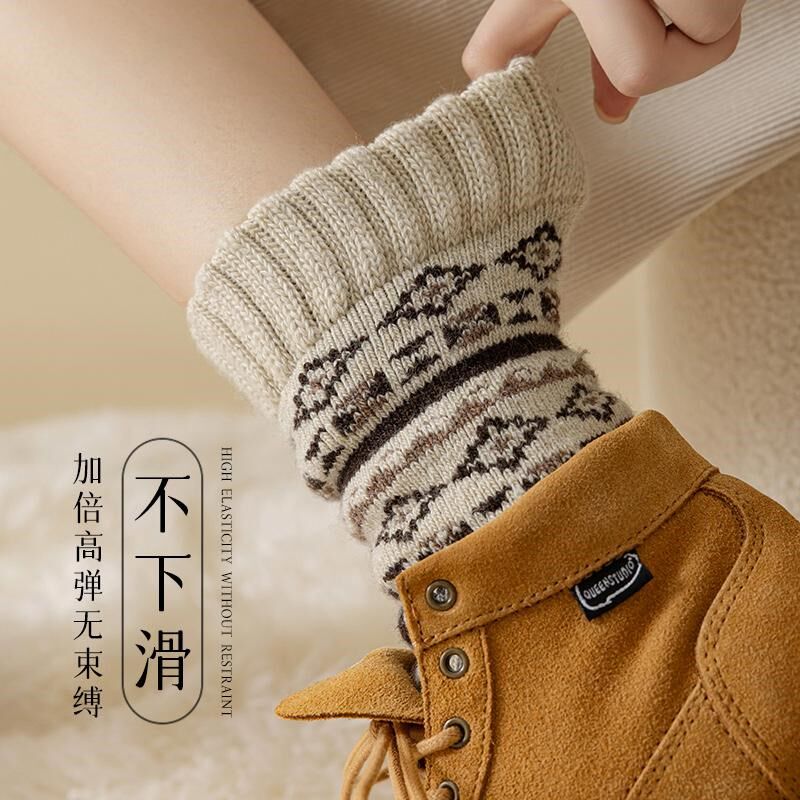 羊毛袜子女冬季复古风冬天超厚毛圈保暖女款家居地板袜加绒睡眠袜