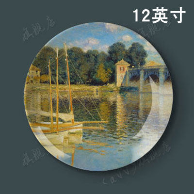 12英寸莫奈油画挂盘墙饰装饰盘子墙坐盘摆盘陶瓷盘创意家居工艺盘