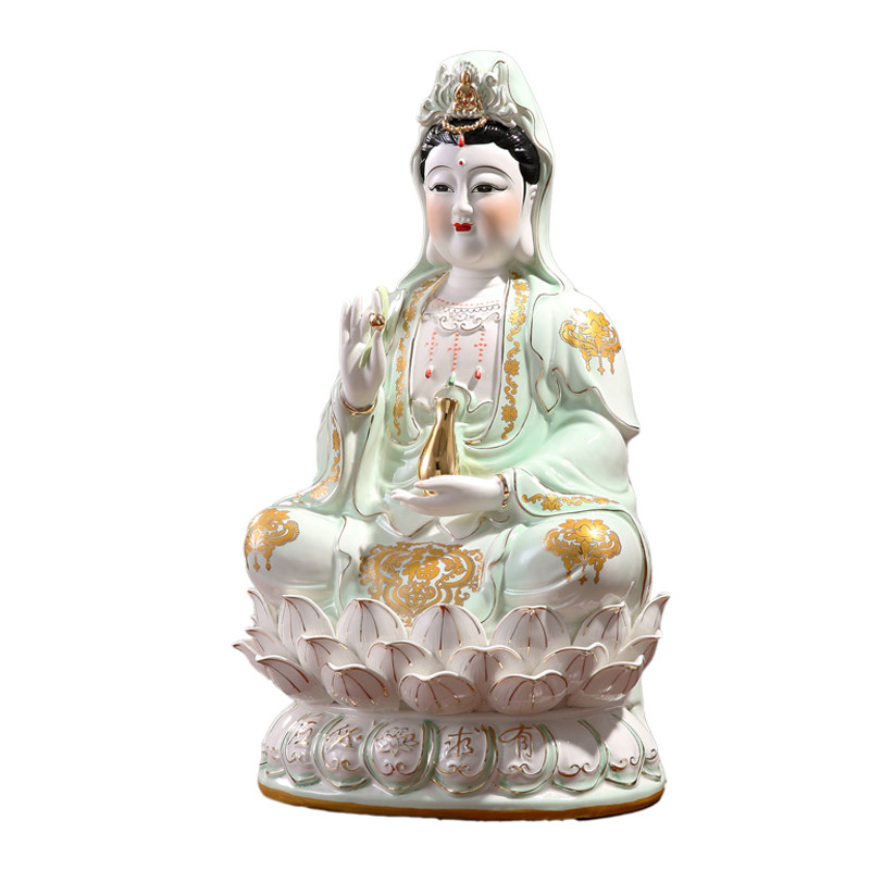 陶瓷观音菩萨佛像南海观世音菩萨神像家用白玉坐莲观音工艺品摆件