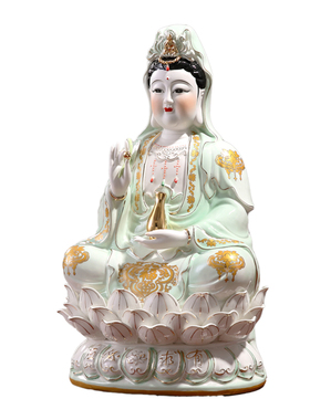 陶瓷观音菩萨佛像南海观世音菩萨神像家用白玉坐莲观音工艺品摆件