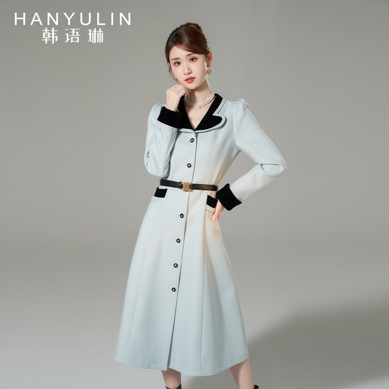 韩语琳法式长袖连衣裙秋款女2025新款气质高级感春季大衣外套裙子
