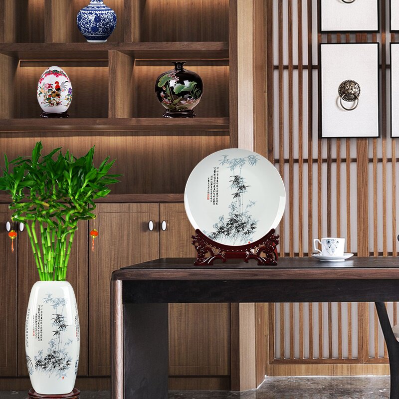 三件套陶瓷器花瓶摆件景德镇富贵竹家居酒柜装饰品客厅插花工艺品