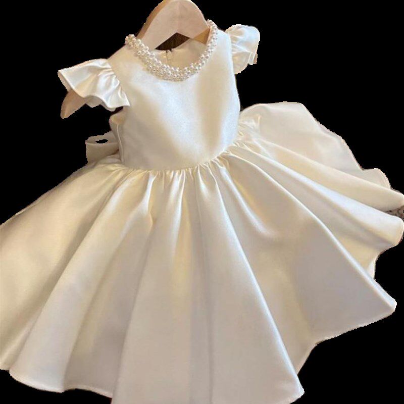 儿童礼服小女孩公主裙春夏季女童礼服白色婚纱花童演出女宝宝周岁