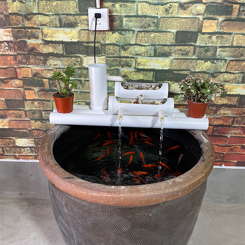 圆形鱼缸过滤器吸粪便加氧瓷盆水循环陶瓷圆缸瀑布式流水器低水位