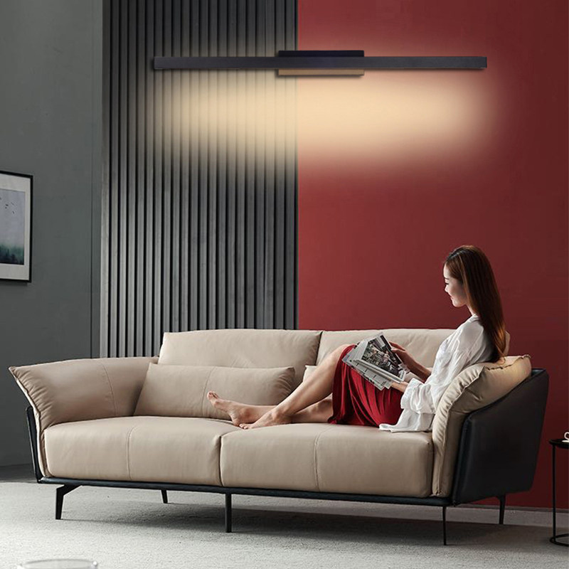 长条形壁灯黑色LED客厅卧室北欧轻奢设计师背景墙装饰壁画照明灯