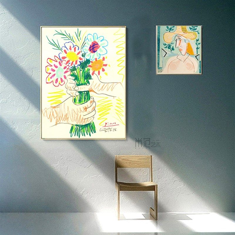 毕加索 手执鲜花 玄关抽象油画世界名画酒吧酒店软装小众画艺术画,家居饰品,现代装饰画,淘宝优惠券,粉丝福利购,淘宝优惠卷