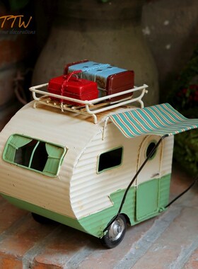 创意复古手工铁艺房车模型装饰布景毕业季同学送礼物艺术摆件