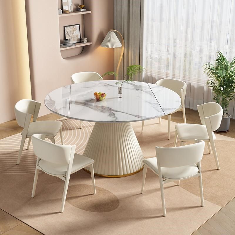 奶油风岩板餐桌椅组合旋转可伸缩方圆两用多功能小户型吃饭桌皮革,住宅家具,岩板餐桌,淘宝优惠券,粉丝福利购,淘宝优惠卷