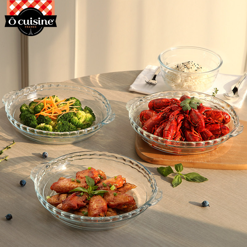 耐高温玻璃盘子菜盘家用水果盘微波炉专用器皿钢化玻璃蒸鸡蛋鱼盘