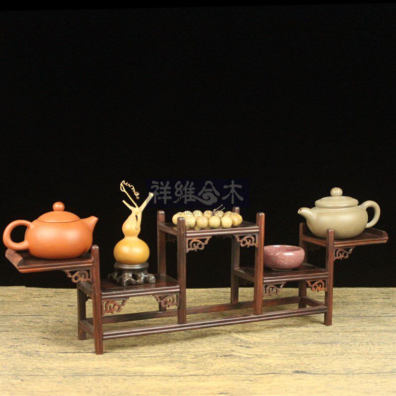 红酸枝茶架 紫砂壶架子 茶具收纳架 小博古架 茶杯茶壶茶宠展示架
