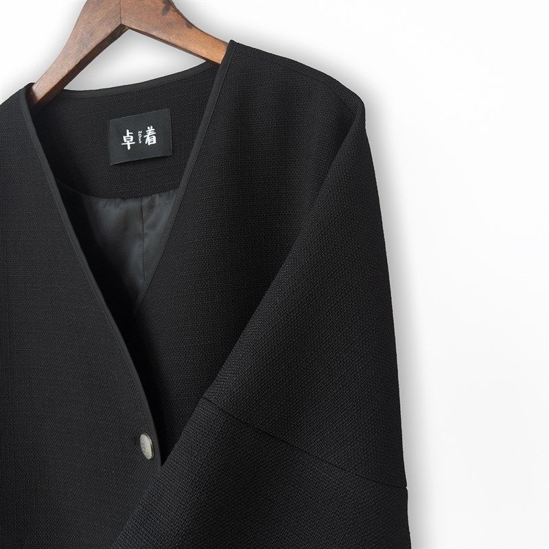 2024春秋新款长袖短外套女宽松v领开衫上衣黑色夹克气质蝙蝠衫,女装/女士精品,短外套,淘宝优惠券,粉丝福利购,淘宝优惠卷