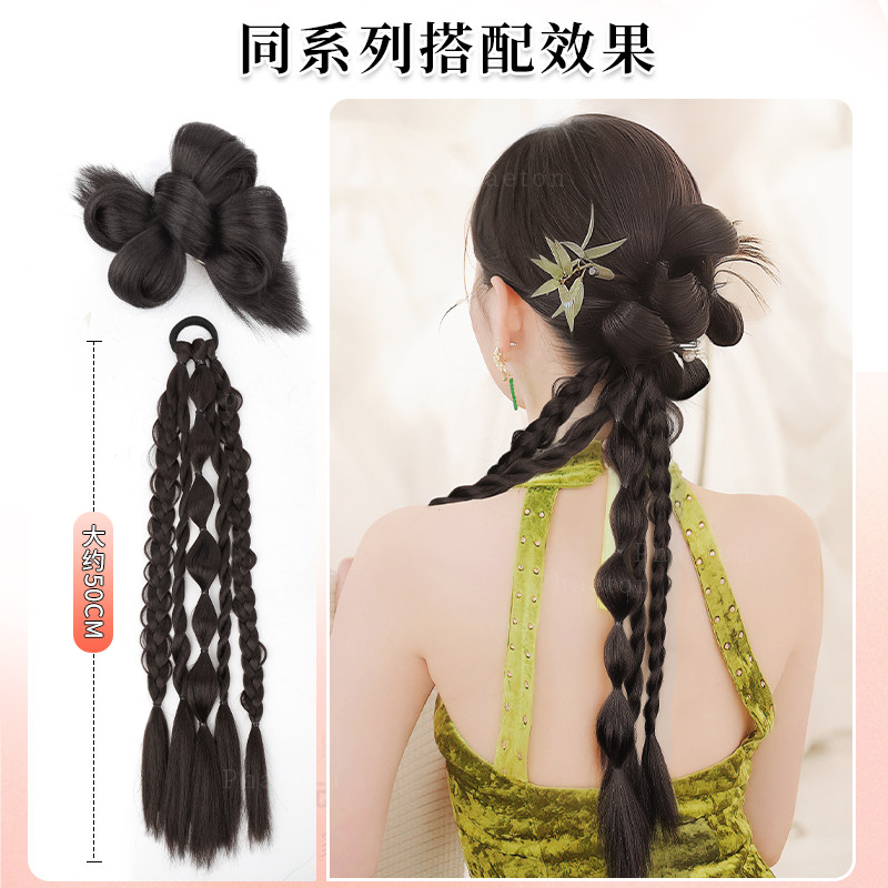 新中式花朵盘发丸子头假发女发包走秀婚纱新娘晨袍造型假发长辫子