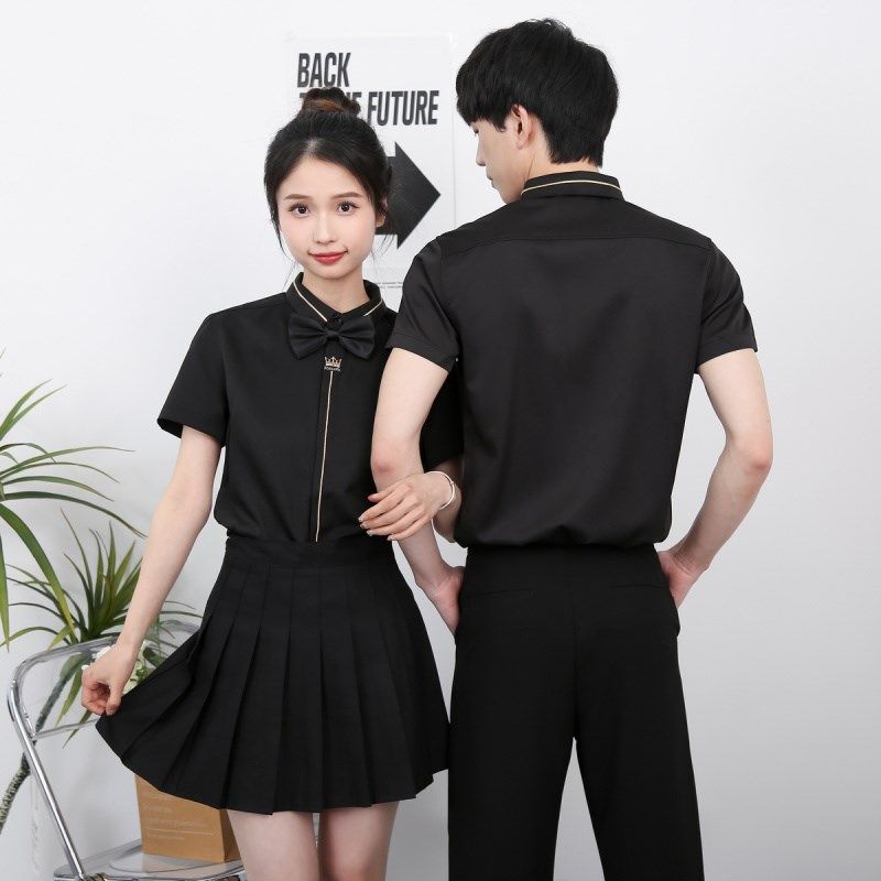 夏季团体发型师男女衬衫短袖酒吧KTV少爷工作服台球城寸衣定制服
