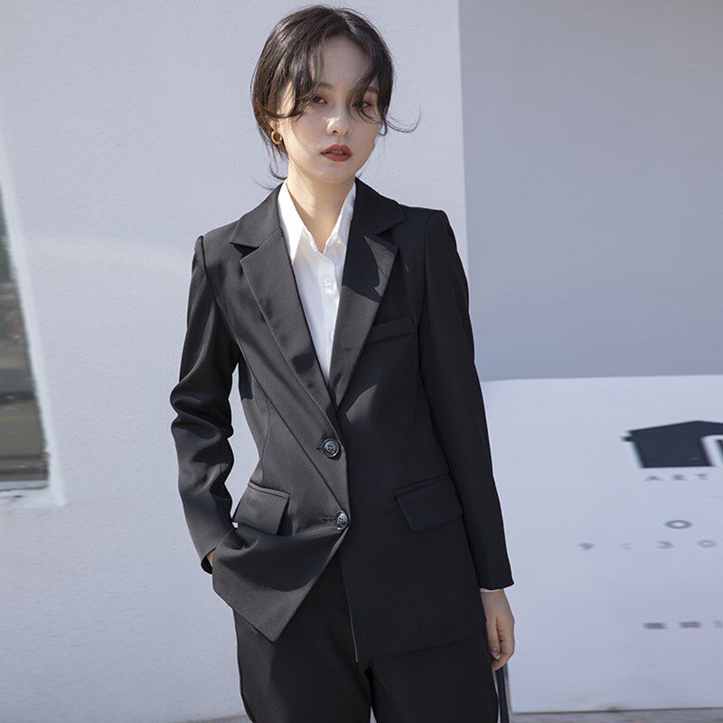 高级感西装套装女士春秋大学生面试职业正装黑色时尚小西服女外套