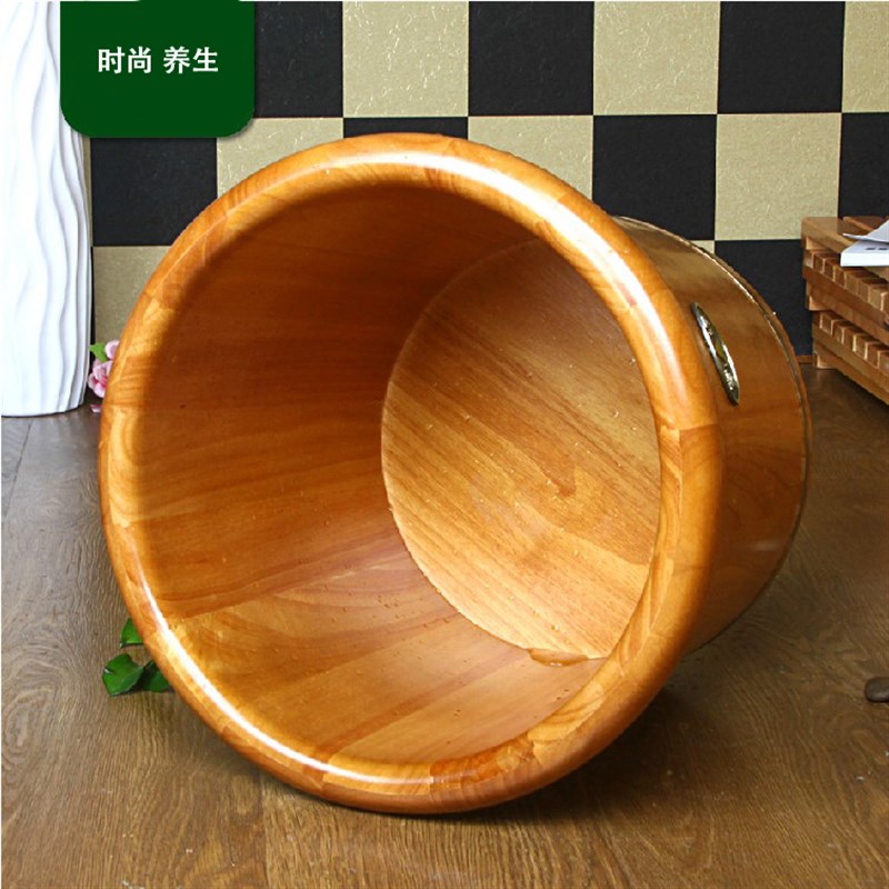 橡胶木泡脚木桶洗脚木盆足浴桶足浴盆泡脚桶富源35高包边