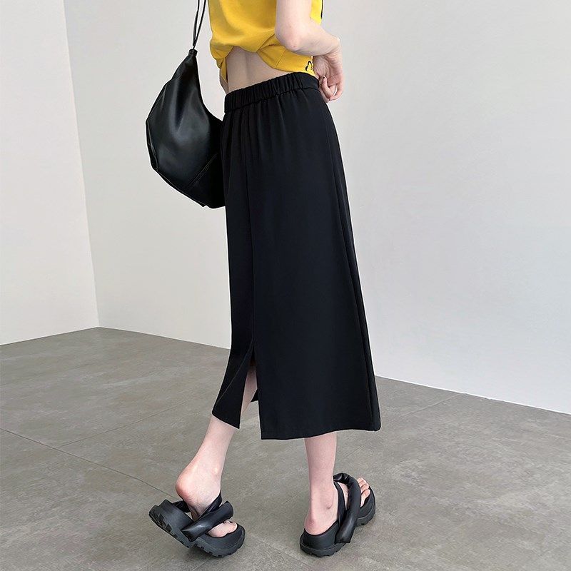 黑色西装半身裙女2024新款夏季大码胖mm高腰显瘦遮肚开叉a字长裙