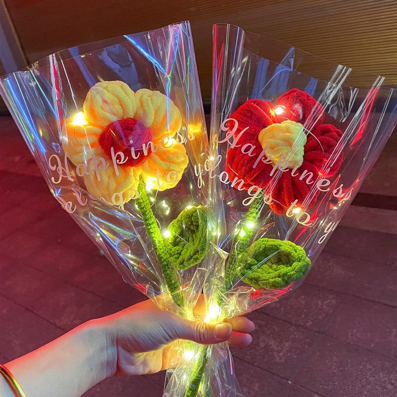 一朵小红花手工钩针编织冰条泡芙花diy材料包成品闺蜜教师节礼物