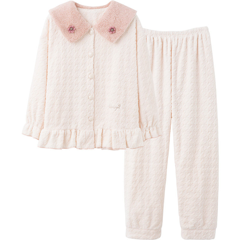 思莉太太珊瑚绒睡衣女款冬季加厚秋冬甜美公主风毛绒小个子家居服