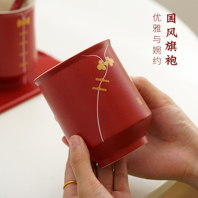 恒列国风结婚洗漱杯一对家用情侣刷牙杯子套装新婚陪嫁红色漱口杯