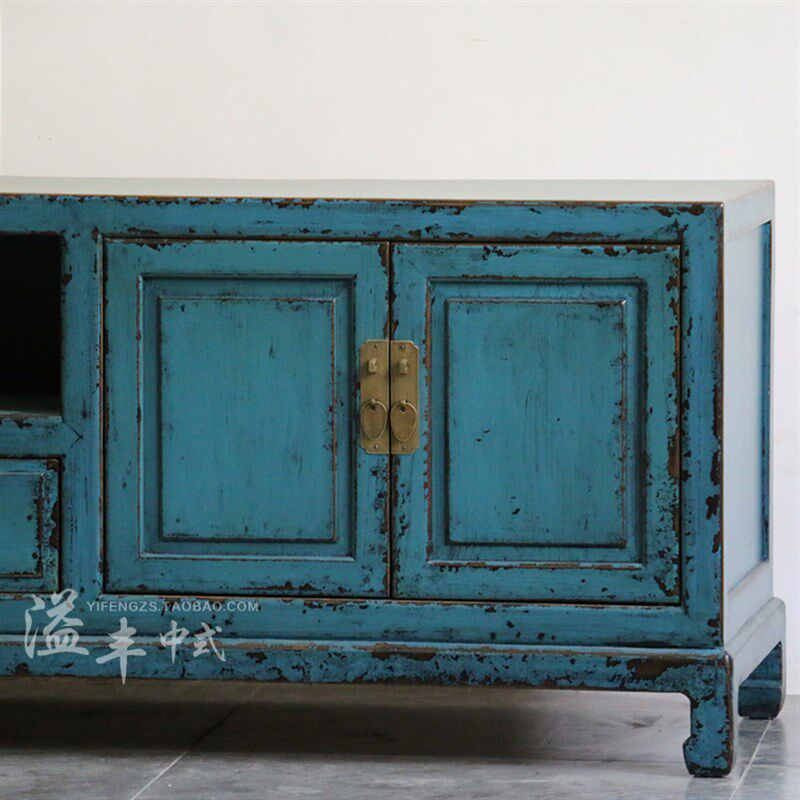 新中式实木仿古典电视柜客厅做旧视听柜2米整装矮柜民宿明清边柜