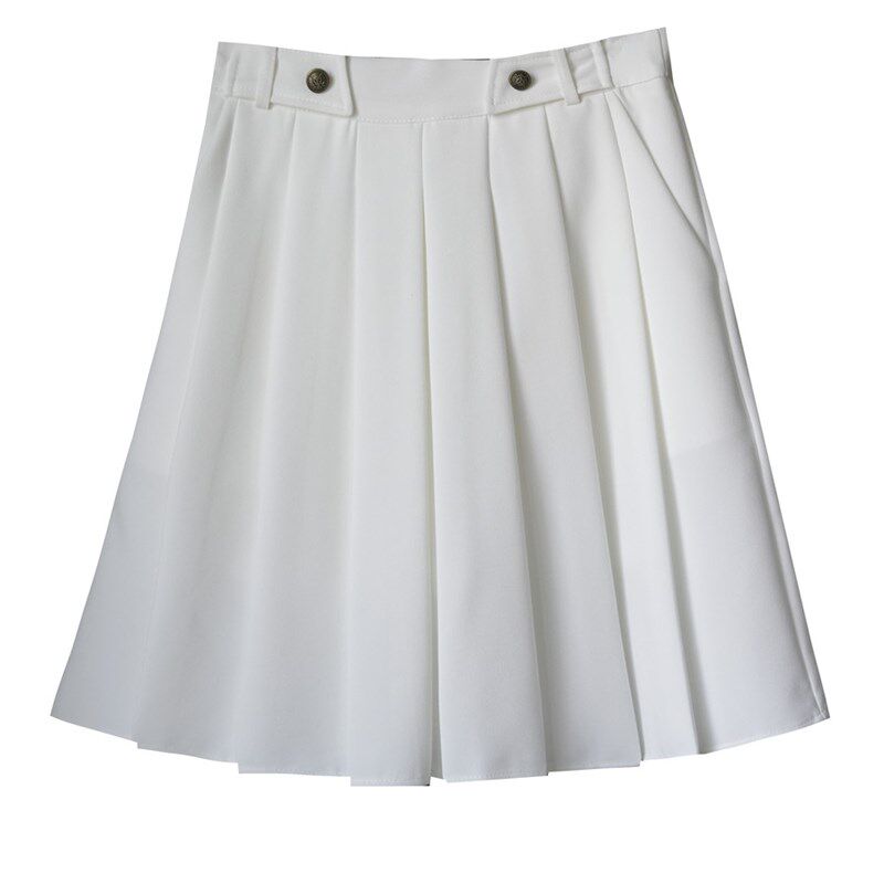 白色百褶裙中裙大码显瘦jk半身裙2024春秋遮肚子腿粗A字裙西装裙