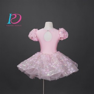 芮其儿新款女童主持人演出服粉色花童蓬蓬纱公主裙文艺表演舞蹈裙