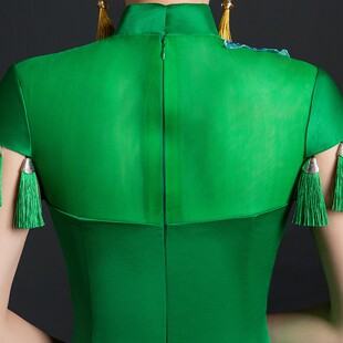 中国风宴会晚礼服2021秋新鱼尾旗袍长款 舞台走秀演出服年会主持