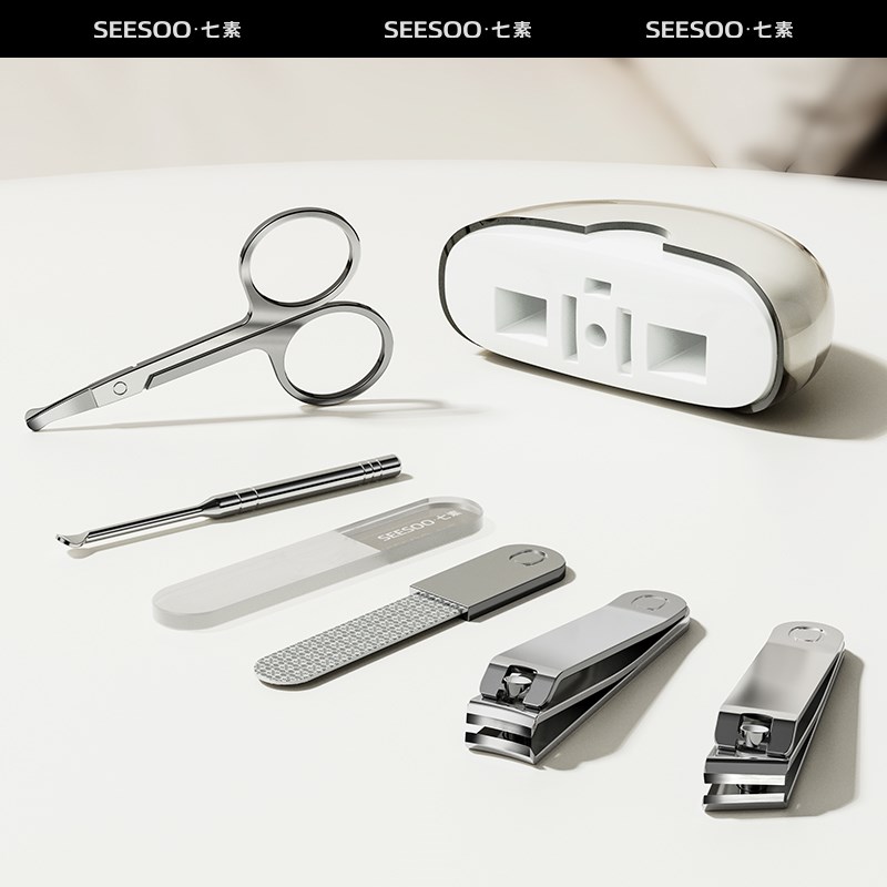 seesoo/七素指甲刀套装掏挖耳勺修眉指甲工具便携家用高档指甲钳