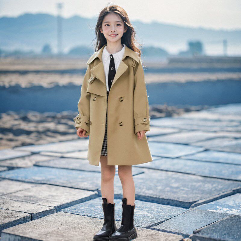 女童风衣秋装2024新款中大童洋气中长款春秋英伦风上衣小女孩外套