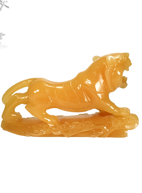 天然米黄玉生肖老虎工艺品玉器玉石装饰品客厅家居办公室玄关摆件