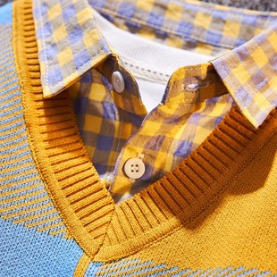 男童毛衣套头秋冬款2021年新款秋装儿童针织背心马甲衬衫假两件男