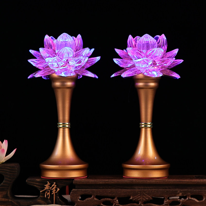 莲花灯新款家用一对插电LED七彩荷花灯供灯插电式财神灯红光黄光