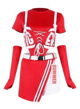 红色嘻哈街舞服装女团演出服韩舞女团打歌服跳舞衣服爵士舞蹈服女