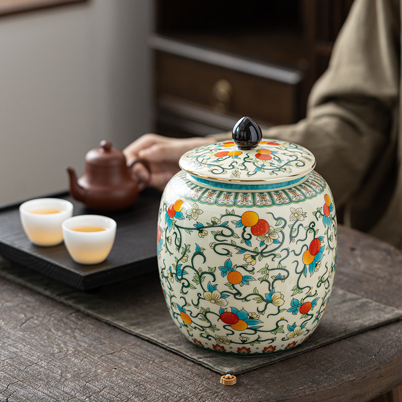 茶叶罐陶瓷茶罐密封罐储存罐存茶罐送礼家用大号小号中式复古橙子