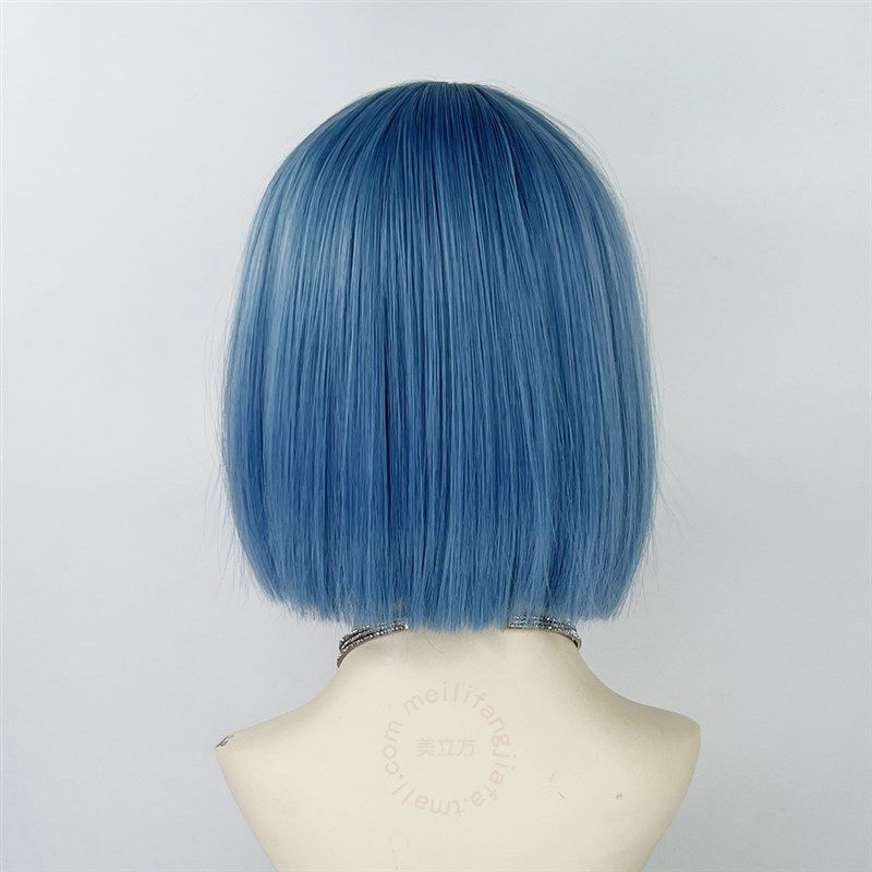 蓝色短发假发一刀切女全头套亚文化lolita波波头y2k万用cos彩直发,美发护发/假发,日常整顶假发,淘宝优惠券,粉丝福利购,淘宝优惠卷